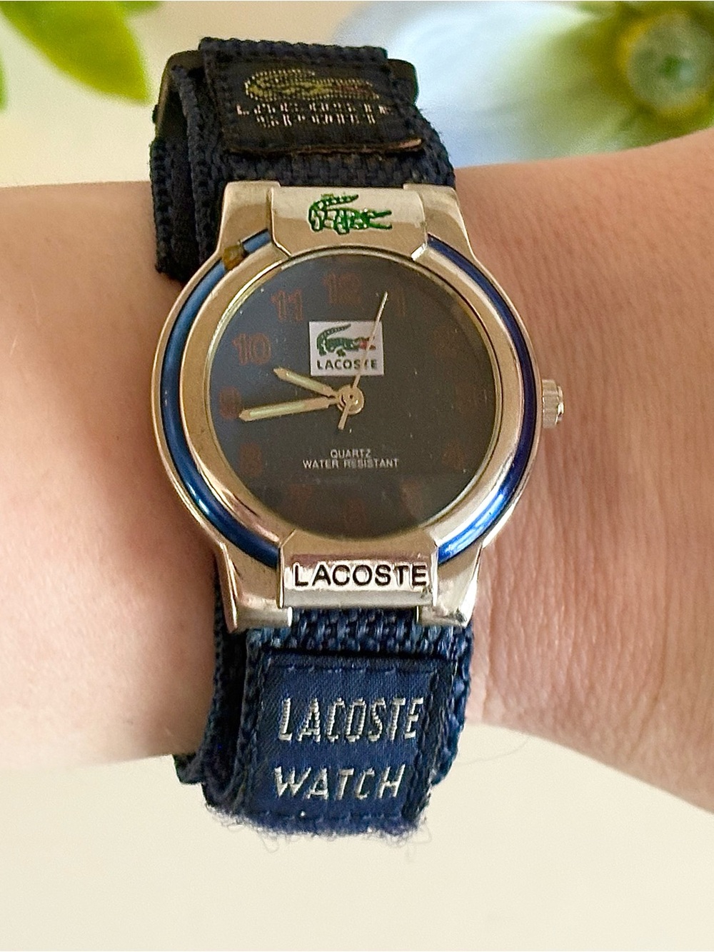 Vintage Lacoste Logo Sport Watch Rugged Navy Blue Velcro Canvas Strap-Retro 90’s